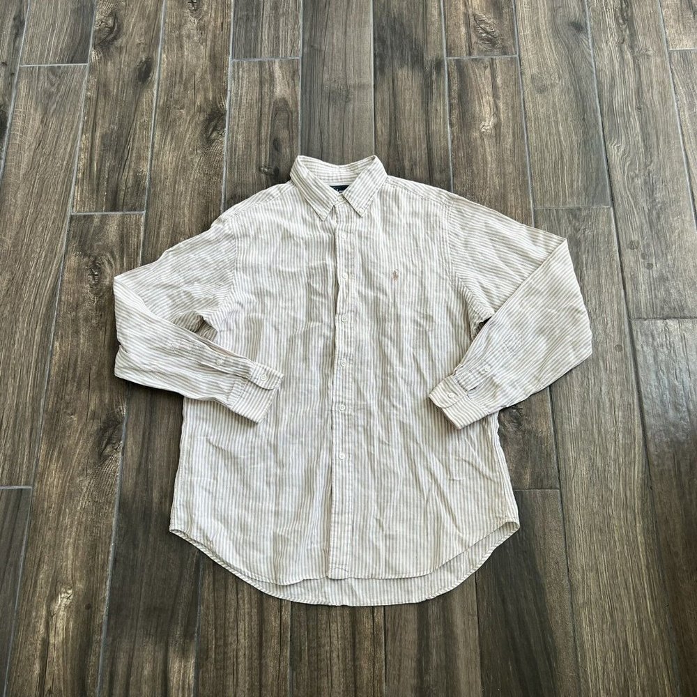 Ralph Lauren classic fit linen button up polo large striped